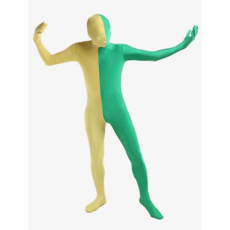 Unisex Yellow And Green Two Tone Zentai Suit Full Body Lycra Spandex Bodysuit