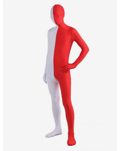 Unisex Morph Suit White And Red Lycra Spandex Zentai Suit Full Body Suit