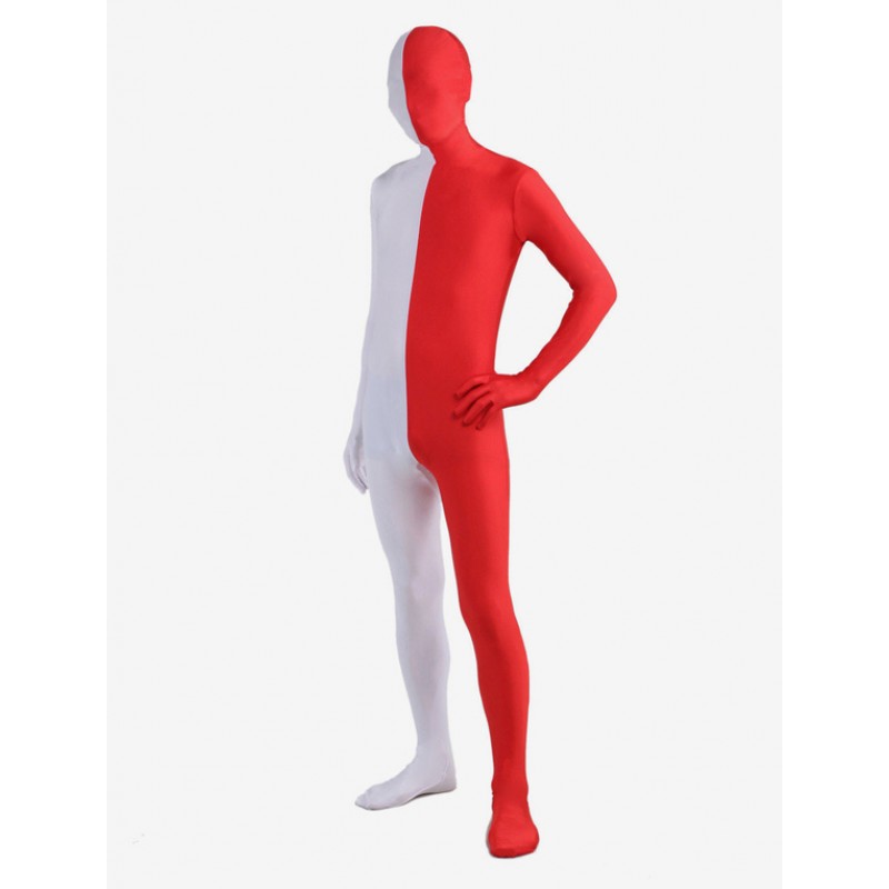 Unisex Morph Suit White And Red Lycra Spandex Zentai Suit Full Body Suit