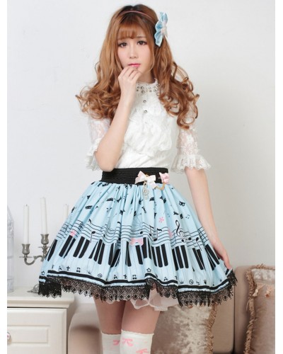 Sweet Lolita Skirt The Cat On The Piano Keys SK Lolita Skirt Daily Casual