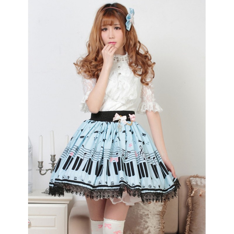 Sweet Lolita Skirt The Cat On The Piano Keys SK Lolita Skirt Daily Casual