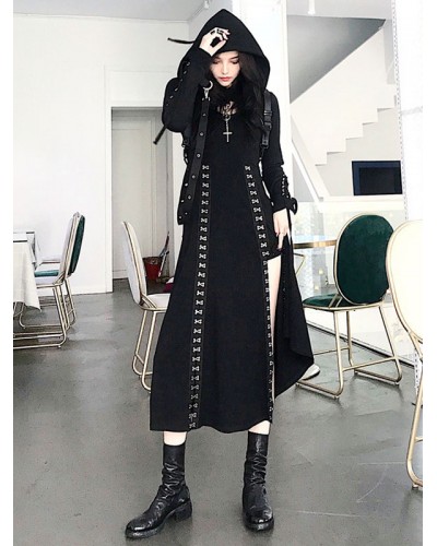 Gothic Lolita Cardigan Black Polyester Metallic Pattern Long Sleeves Hooded Overcoat Steampunk