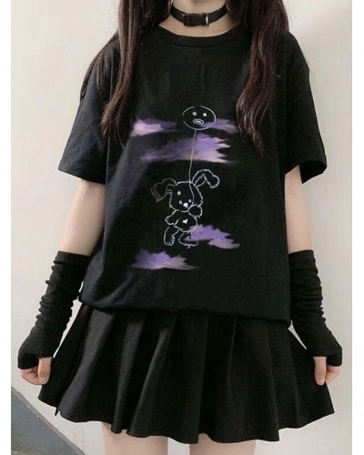 Lolita Top T-shirt For Women Black Polyester Gothic