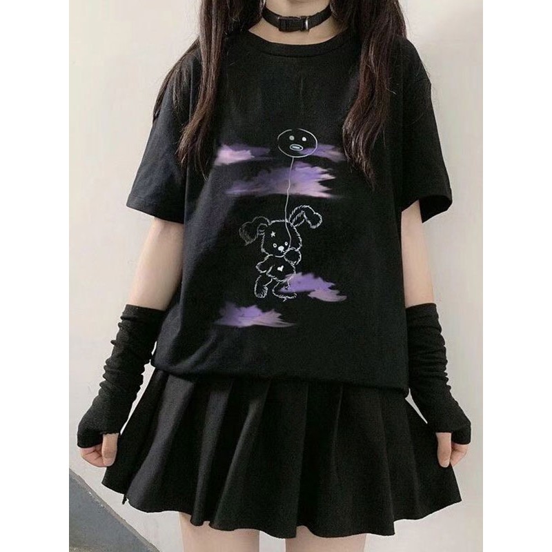 Lolita Top T-shirt For Women Black Polyester Gothic