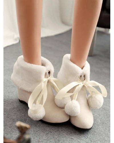 Sweet Lolita Boots Furry Pom Pom Suede Lolita Shoes Daily Casual