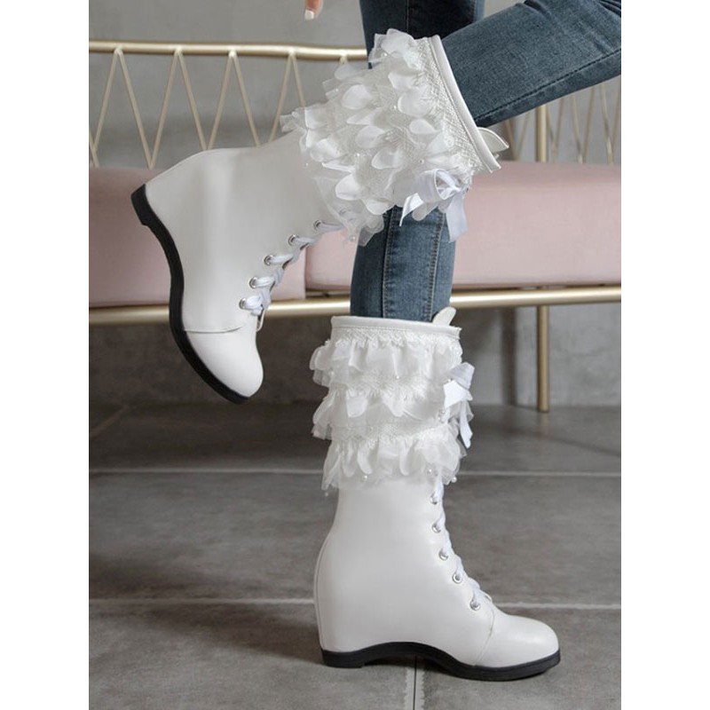 Lolita Boots Hidden Heel Lace Up Round Toe Leather Lolita Footwear