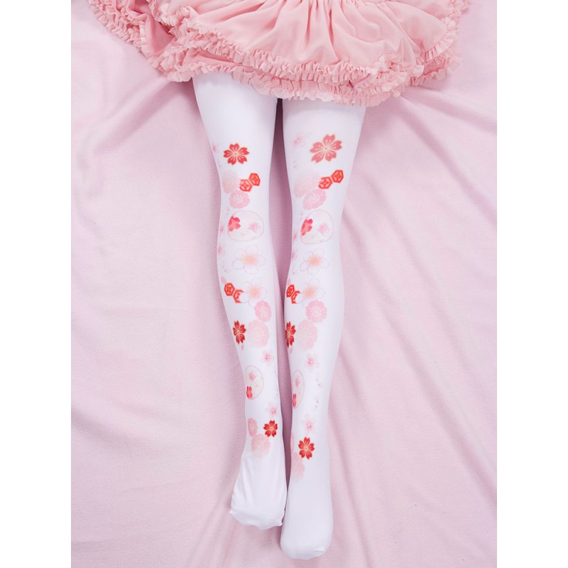 Lolita Socks Pink Spandex Sakura Pattern Lolita Accessories Sweet