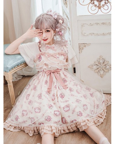 Sweet Lolita Dress Polyester Sleeveless Ruffles Jumper Dress