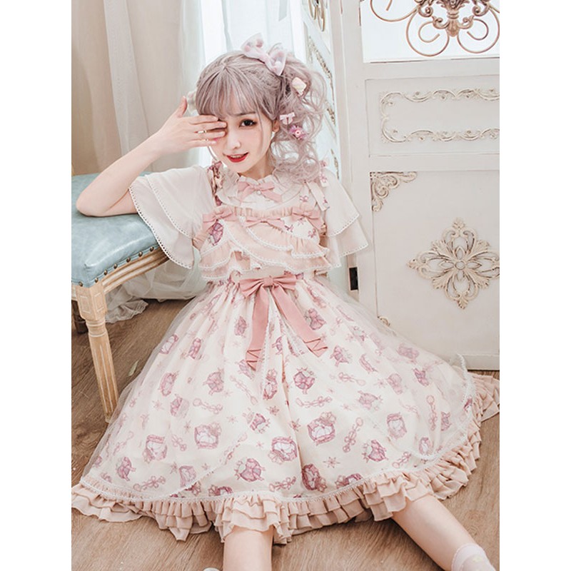 Sweet Lolita Dress Polyester Sleeveless Ruffles Jumper Dress