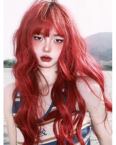 Lolita Wig Long Heat-resistant Fiber Orange Red Lolita Accessories Sweet Harajuku Fashion ROCOCO Daily Casual Tea Party