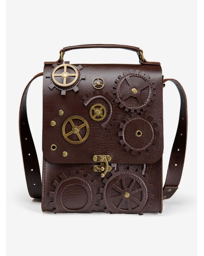 Lolita Bag Deep Brown PU Leather Metal Details Cross-body Bag Gothic Lolita Accessories Cross-body Bag Steampunk Daily Casual