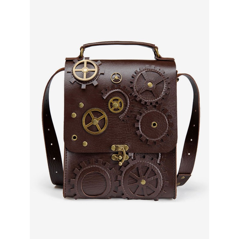 Lolita Bag Deep Brown PU Leather Metal Details Cross-body Bag Gothic Lolita Accessories Cross-body Bag Steampunk Daily Casual