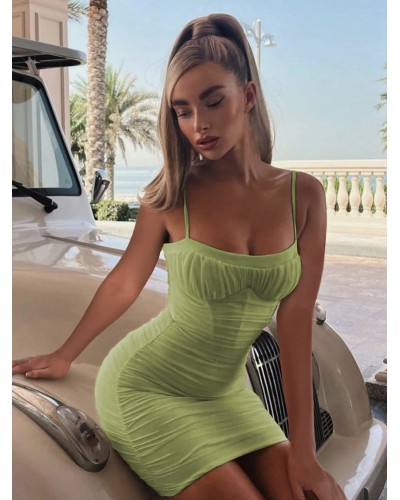 Birthday Bodycon Dresses Black Straps Neck Pleated Open Shoulder Sexy Sleeveless Pencil Dress Summer Night Out Rave Club