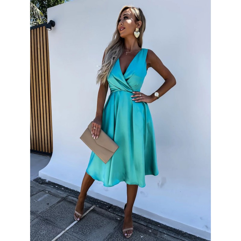 Party Dresses Aqua Sleeveless Semi Formal Midi Dress Mini