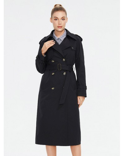 Women Trench Coat Turndown Collar Double Breasted Belted Outerwear Trench Coats Spring Fall Street Wear Daily Casual