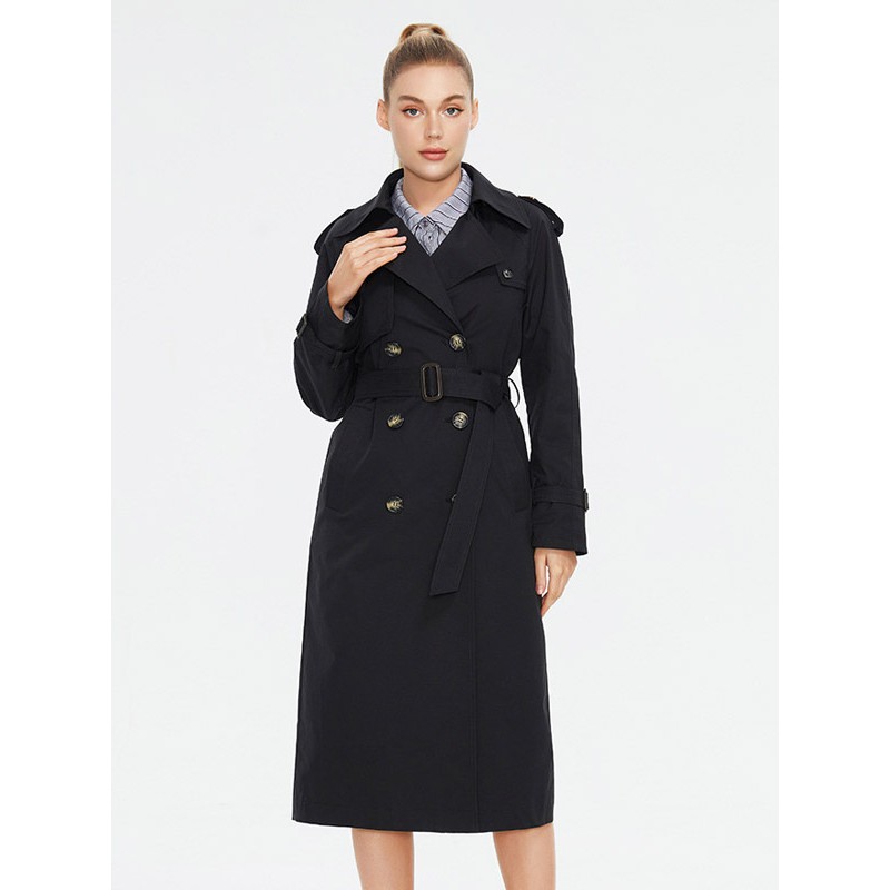 Women Trench Coat Turndown Collar Double Breasted Belted Outerwear Trench Coats Spring Fall Street Wear Daily Casual