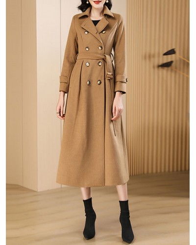 Women's Wool Coat Camel Double-breasted Winter Maxi Outerwear 2023 Classic  Traditional Casual