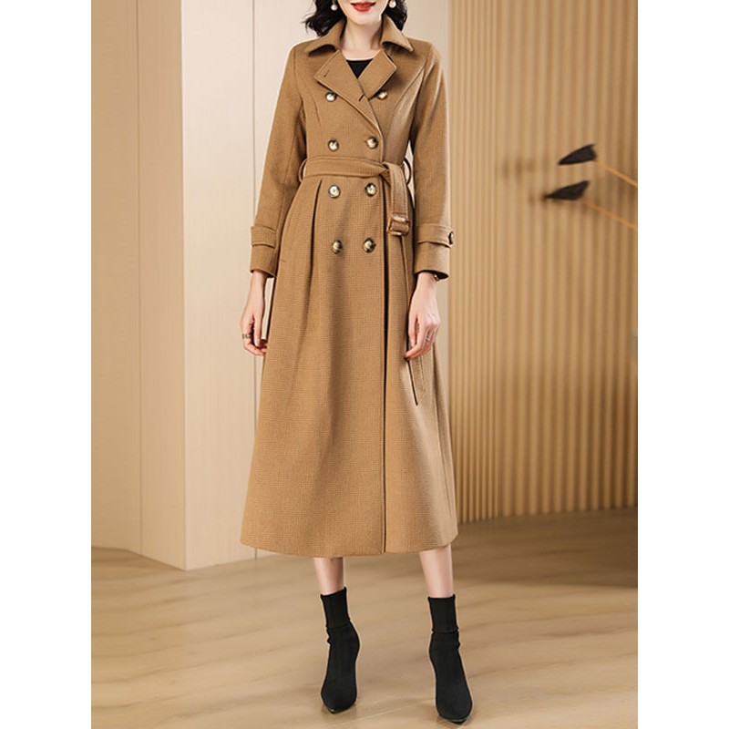 Women's Wool Coat Camel Double-breasted Winter Maxi Outerwear 2023 Classic  Traditional Casual