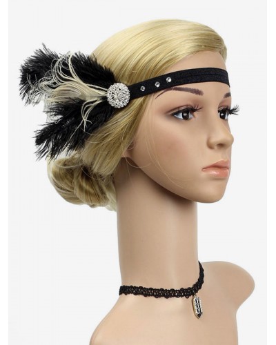 Women Flapper Headpieces Retro Hair Accessories Feather Rhinestone 1920s Great Gatsby Headband Halloween