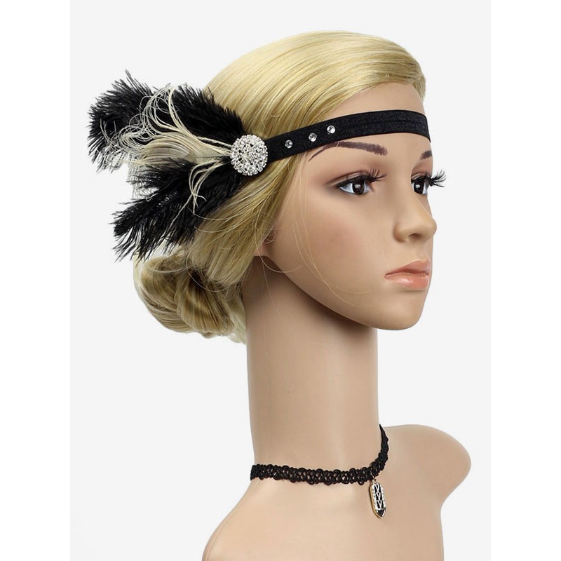 Women Flapper Headpieces Retro Hair Accessories Feather Rhinestone 1920s Great Gatsby Headband Halloween