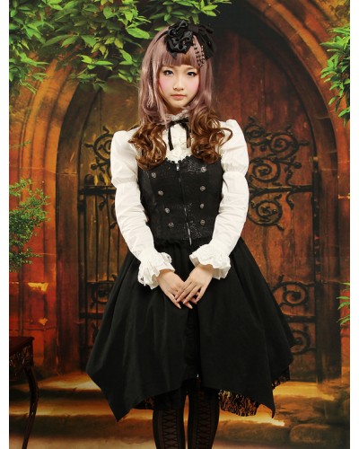 Black Halter Drawstring Jacquard Lolita Jumper Skirt Gothic Fall Daily Casual