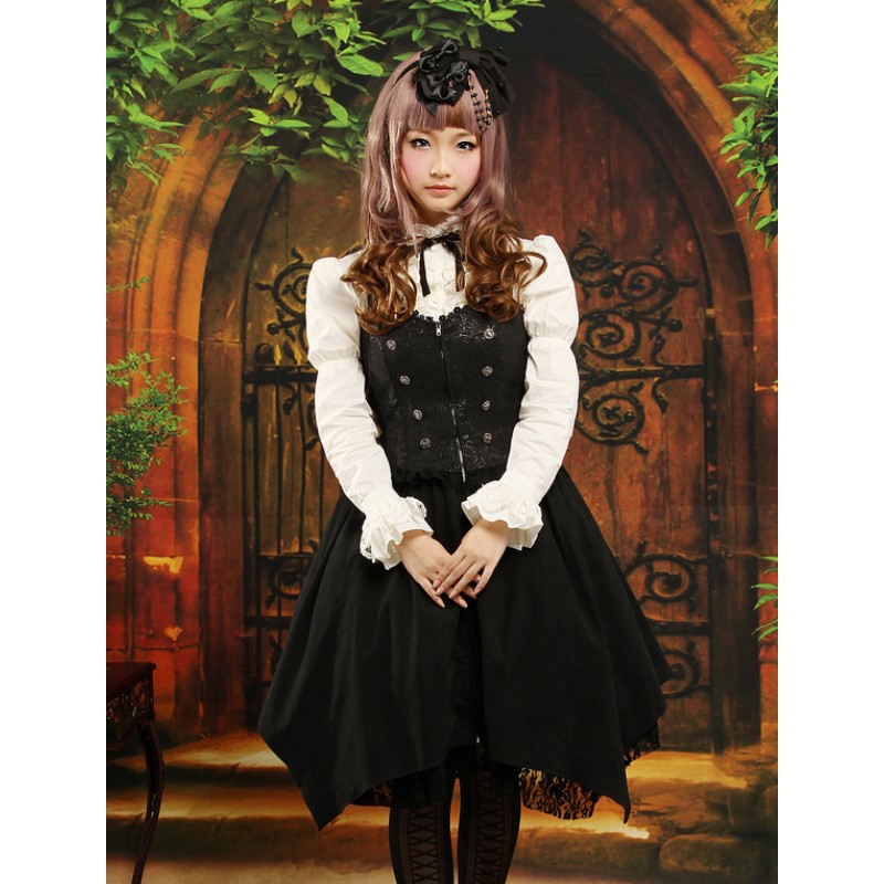 Black Halter Drawstring Jacquard Lolita Jumper Skirt Gothic Fall Daily Casual