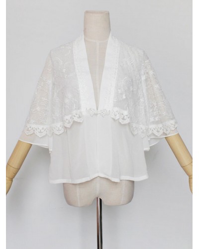 Hanfu Lolita Cover Ups Chiffon Lace Trim Ruffles White Lolita Top Tops Chinese Style Daily Casual