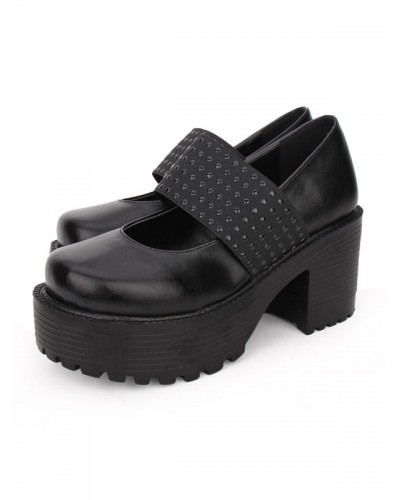 Classic Lolita Footwear Metallic Round Toe Platform Black Lolita Shoes