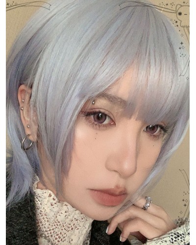 Lolita Wig Blue Gray Short Heat-resistant Fiber Lolita Accessories Harajuku Fashion Daily Casual Tea Party