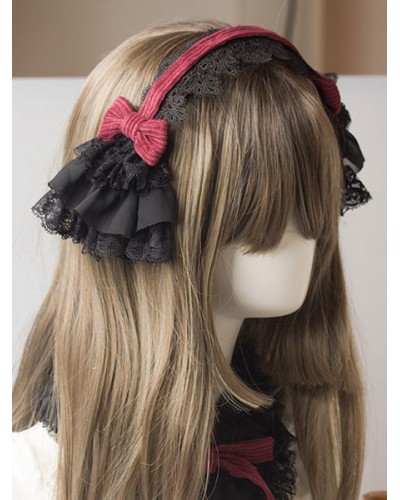 Gothic Lolita Headdress Lace Bow Two Tone Lolita Hair Accessory