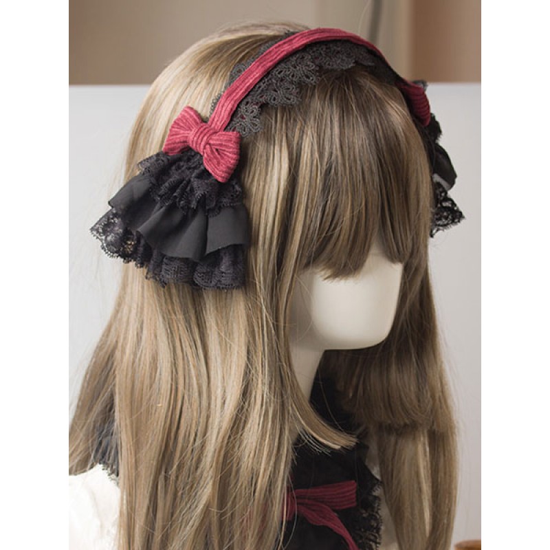 Gothic Lolita Headdress Lace Bow Two Tone Lolita Hair Accessory