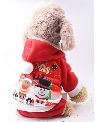 Christmas Costume Red Pet Cat Jumpsuit Hooded Clothes