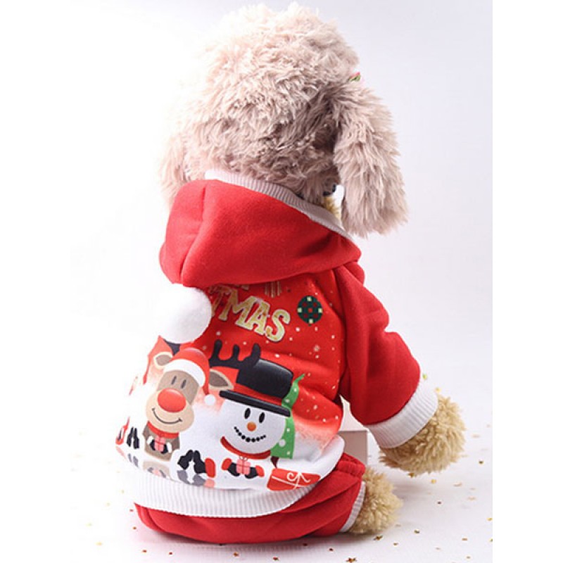 Christmas Costume Red Pet Cat Jumpsuit Hooded Clothes