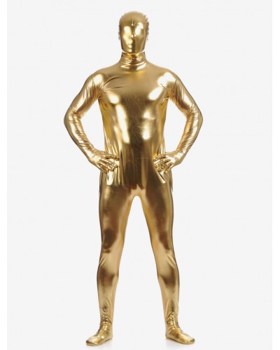 Men Golden Zentai Suit Adults Full Body Shiny Metallic Bodysuit For Solid