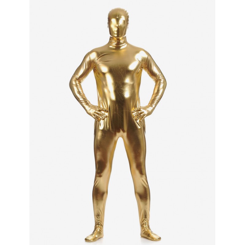 Men Golden Zentai Suit Adults Full Body Shiny Metallic Bodysuit For Solid