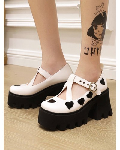 Lolita Footwear White Round Toe PU Leather Lolita Shoes Academic Daily Casual