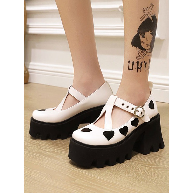 Lolita Footwear White Round Toe PU Leather Lolita Shoes Academic Daily Casual