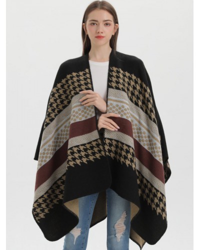 Women Cape Plaid Color Block Poncho Poncho  Cape Fall Winter Street Wear Daily Casual