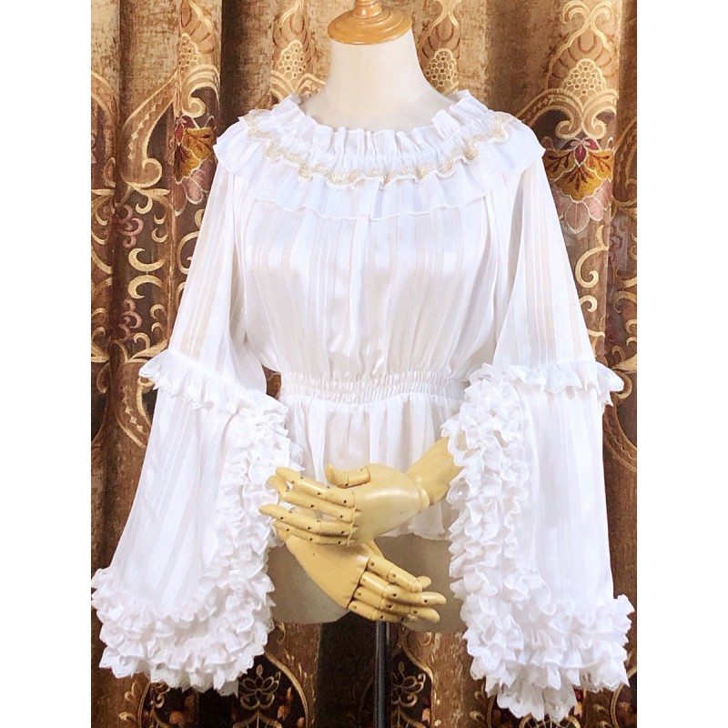 Lolita Blouses Lolita Top Lace Ruffles Long Sleeves Blouse Lace White Lolita Shirt Sweet Spring Summer Fall