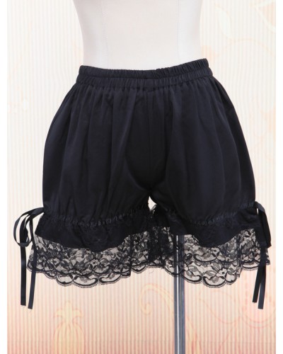 Lolita Bloomers Sweet Black Cotton Lace Trim Bow Ribbon