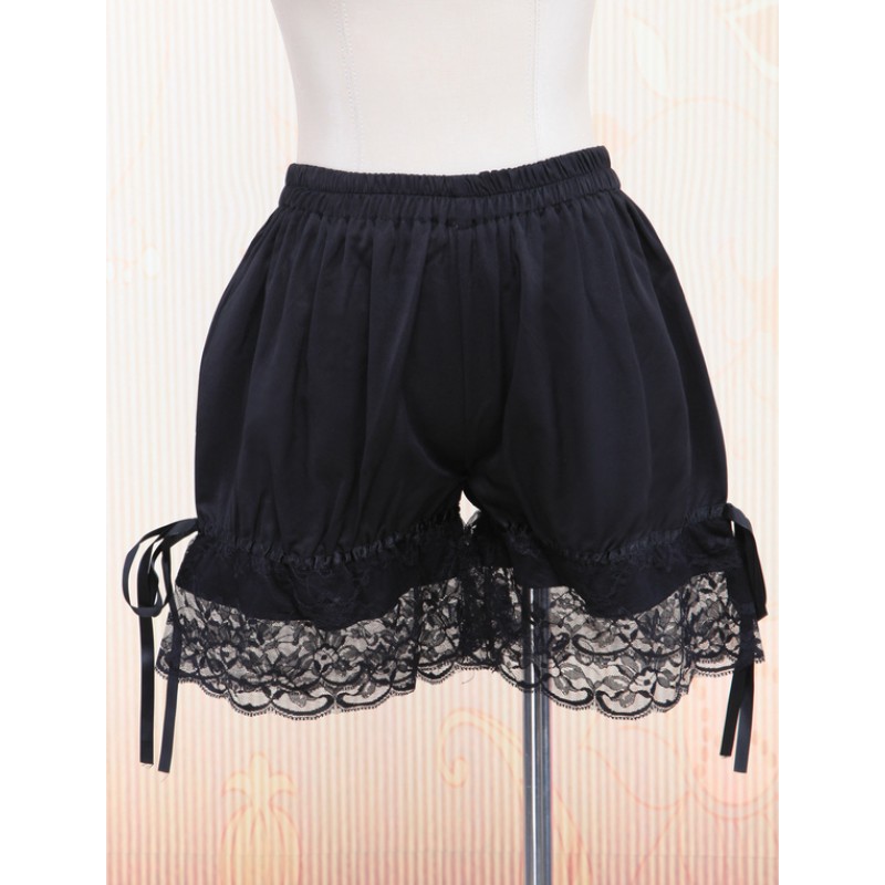 Lolita Bloomers Sweet Black Cotton Lace Trim Bow Ribbon