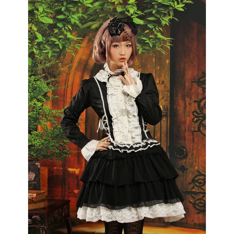 Multi Color Long Sleeves Layered Polyester Cute Lolita Outfits Classic  Traditional