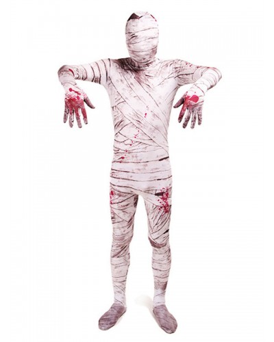 White Mummy Zentai Suit Full Body Lycra Spandex Bodysuit Leotard