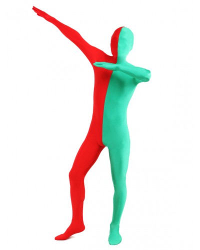 Unisex Morph Suit Green And Red Lycra Spandex Zentai Suit Full Body Suit