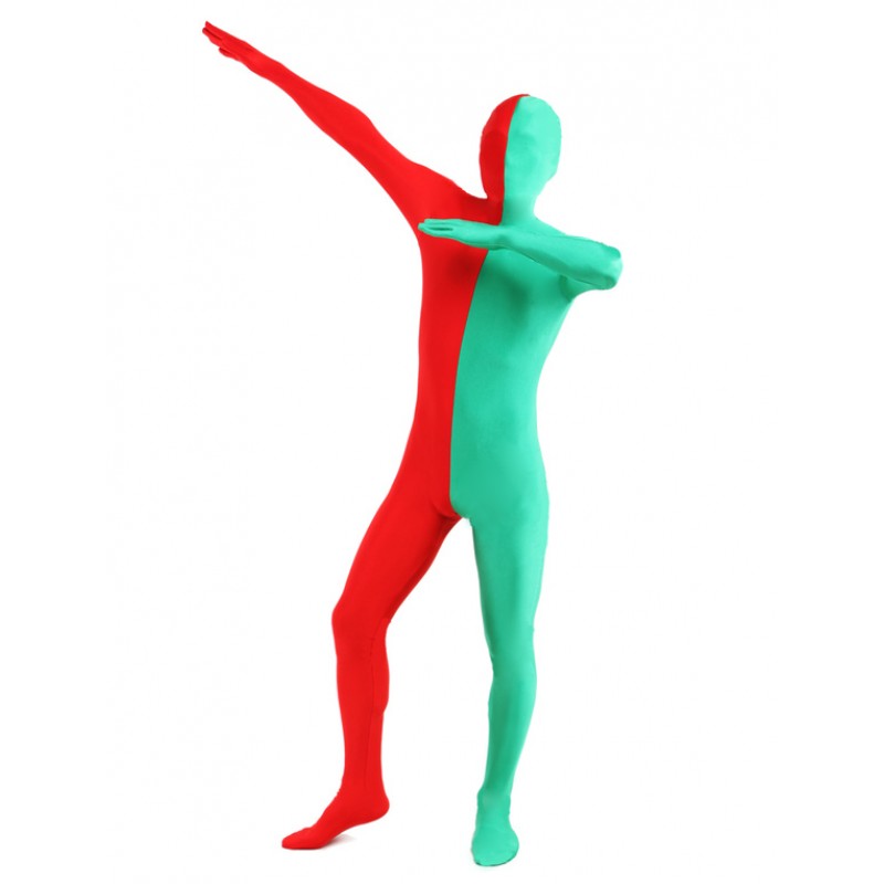 Unisex Morph Suit Green And Red Lycra Spandex Zentai Suit Full Body Suit