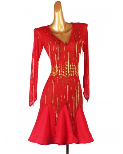 Women Latin Dance Dresses Ture Red 's Lycra Spandex Dress Dancing Costume