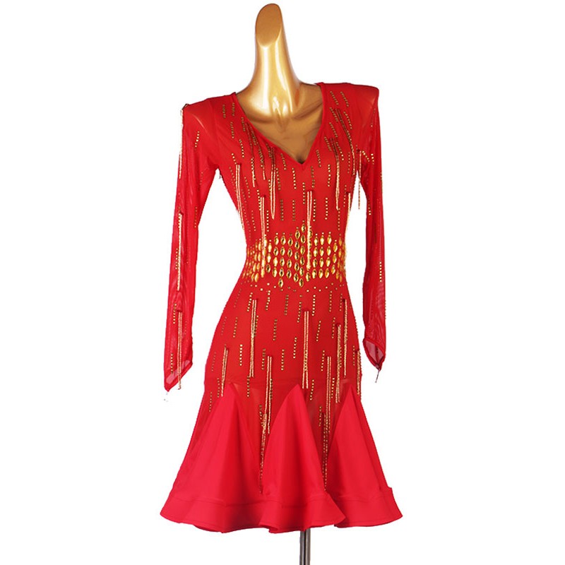 Women Latin Dance Dresses Ture Red 's Lycra Spandex Dress Dancing Costume