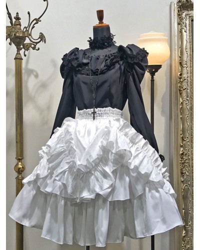 Lolita SK White Lace Up Ruffles Lolita Skirts Gothic Spring Fall Winter