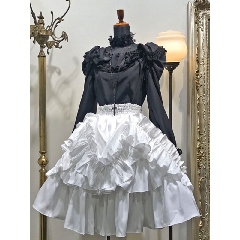 Lolita SK White Lace Up Ruffles Lolita Skirts Gothic Spring Fall Winter