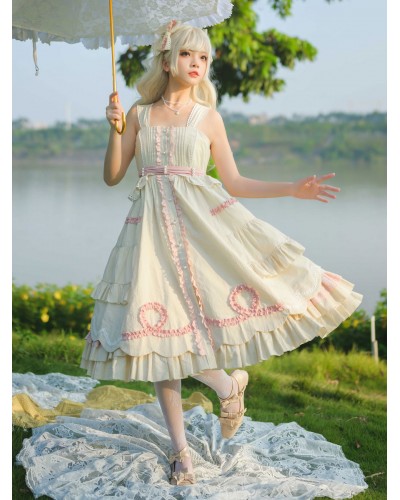 Sweet Lolita Dress Polyester Sleeveless Ruffles Jumper Dress